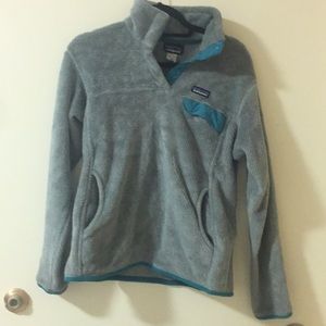Gray and turquoise Patagonia pullover